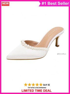 Pearl Kitten Heel Pumps Satin Pointed Toe Wedding Shoes